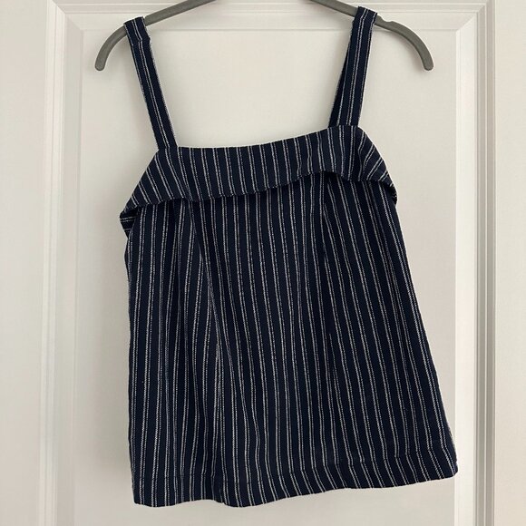 J. Crew Point Sur Women’s Linen Blend Navy Turnover Striped Sleeveless Top Sz 00 - Picture 1 of 4